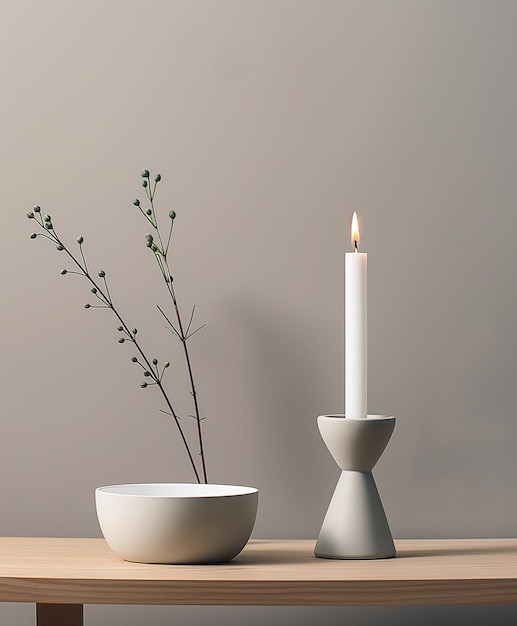 Photo a close up of a table with a bowl and a candle on it