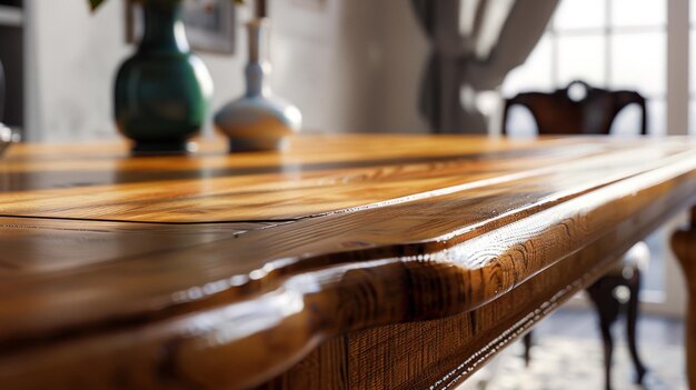 a close up of a table with a lamp on it