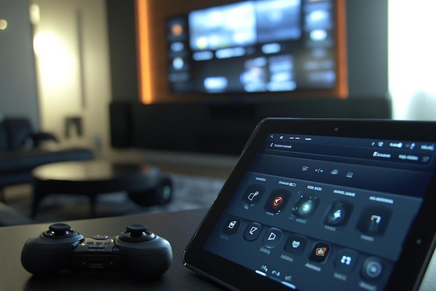 Close up tablet with smart tv control