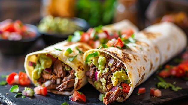 a close up of a taco with a plate of food