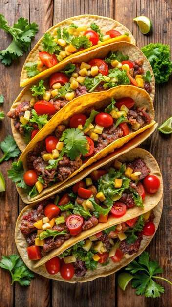 Photo a close up of tacos with a variety of vegetables