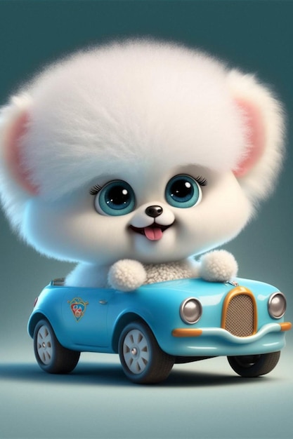 Close up of a teddy bear driving a car generative ai