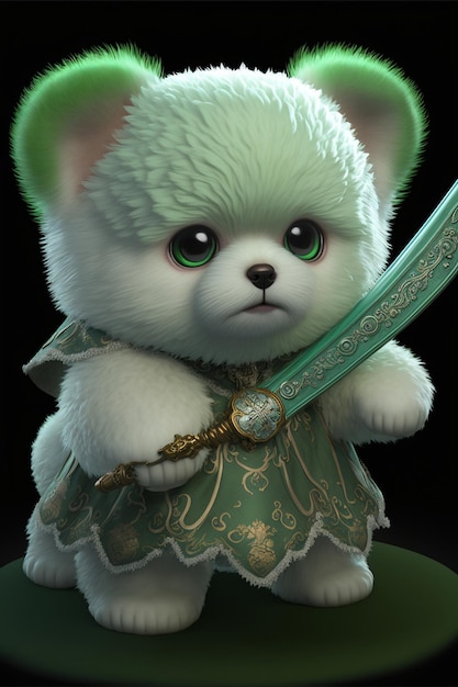 Close up of a teddy bear holding a sword generative ai