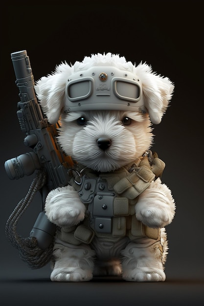 Close up of teddy bear with gun in military uniform generative ai