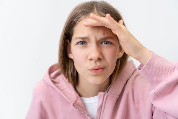 Close up teenager wearing pink hoodie