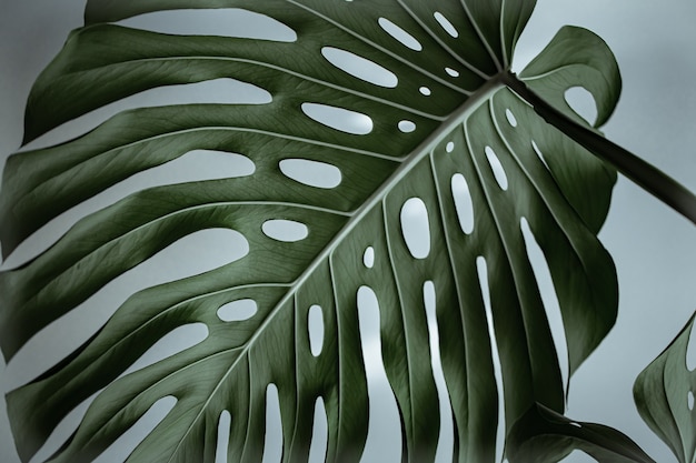 Close-up of textured beautiful natural monstera leaves.