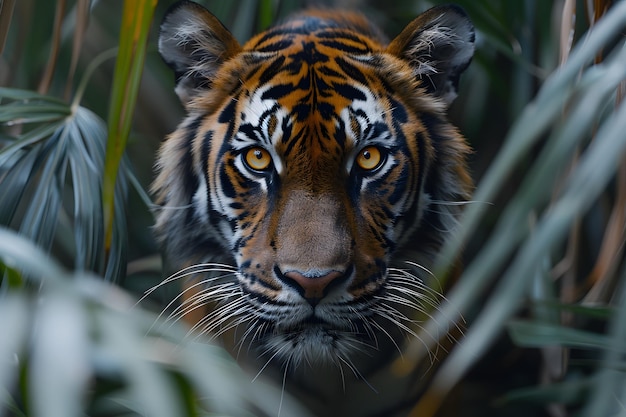 Close Up of a Tiger in a Forest Generative AI