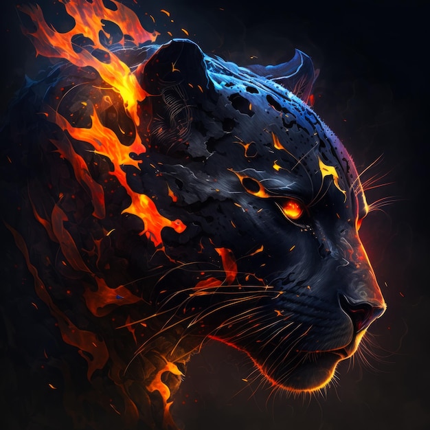 Close up of tiger's face on fire Generative AI