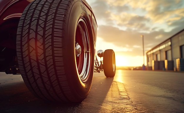 Close up tire and wheel of a car on the road in background The driving concept of travel and vacati