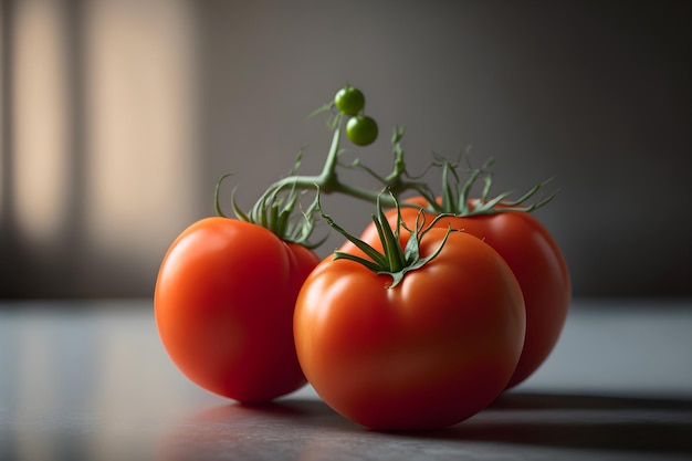 Close up tomatoes gray background