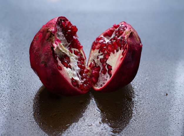 close up torn pomegranate