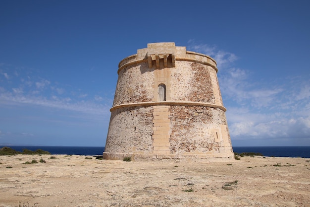 Close-up of Torre Punta Prima on the island of Formentera.