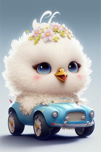 Close up of a toy car with a bird on top of it generative ai