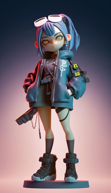 A close up of a toy figure of a girl with a gun generative ai