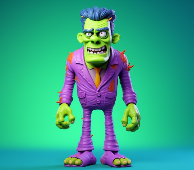 a close up of a toy of a zombie with a purple suit generative ai