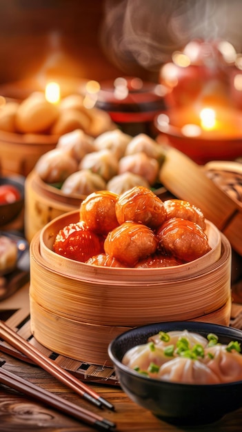 Close up of a traditional Chinese New Year meal showcasing culinary delight exotic flavors and