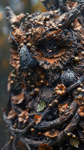 Photo a close up of a tree stump with a bird on it