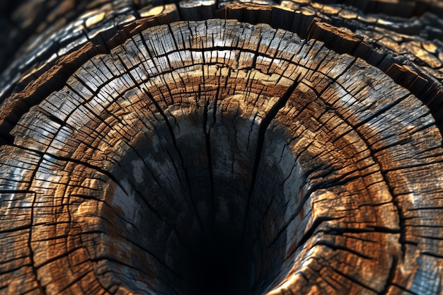 A close up of a tree trunk with a hole in it