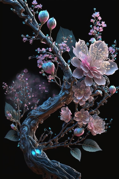 Close up of a tree with flowers on it generative ai