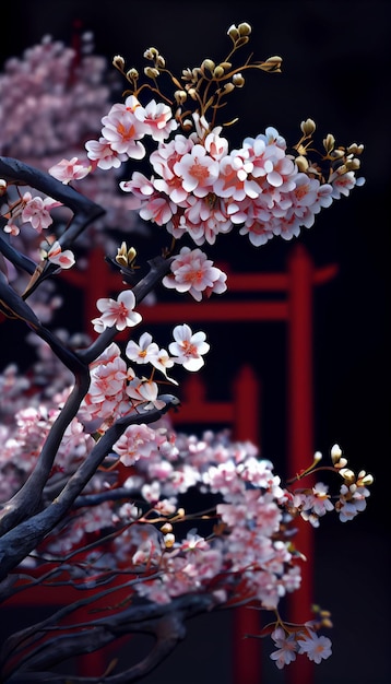 Close up of a tree with pink flowers generative ai