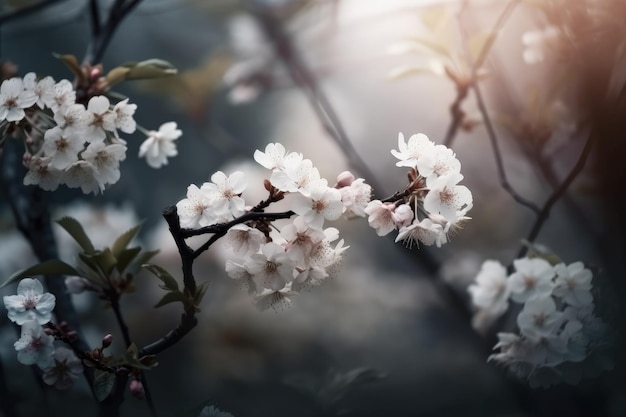 A close up of a tree with white flowers generative AI