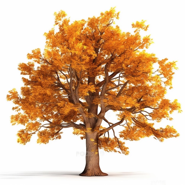 A close up of a tree with yellow leaves on a white background generative ai