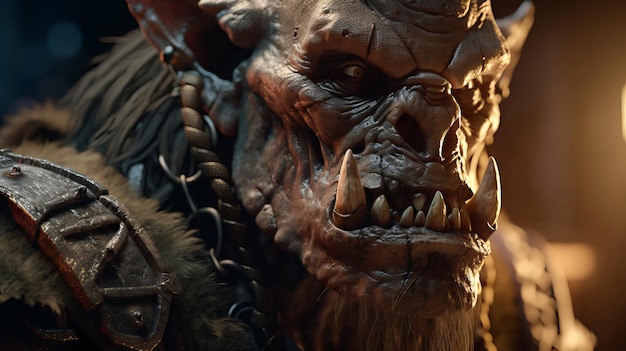 A close up of a troll with a sign that says'warcraft'on it