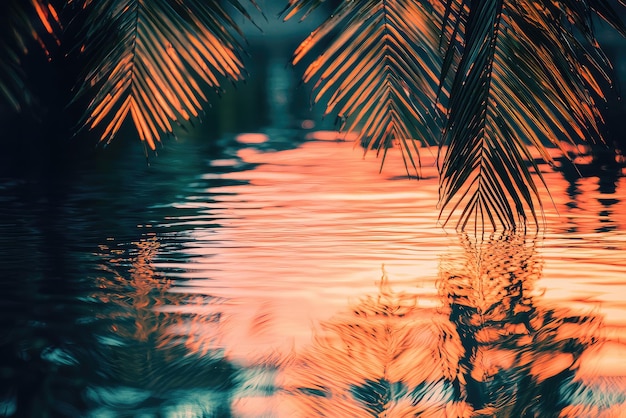 Photo a close up of tropical paradise with vibrant sunset reflections