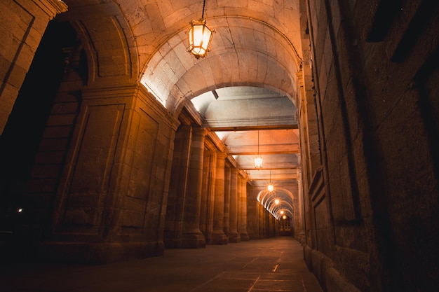 Close-up of a tunnel with lanterns