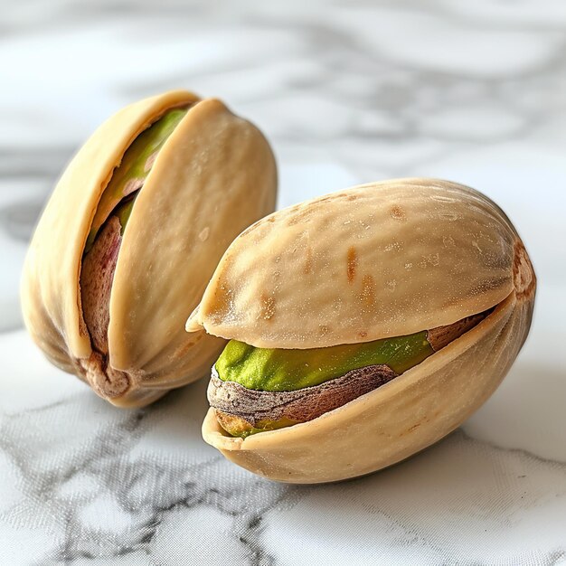 a close up of two peanuts with one being eaten