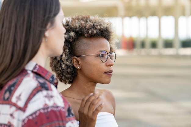 Close Up Of Two Women Multi Ethnic Lesbian Couple