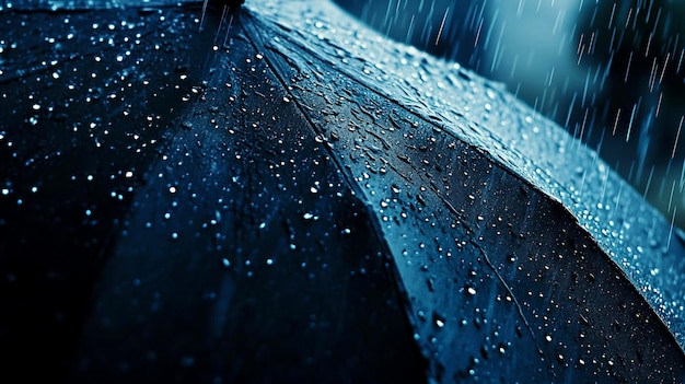 a close up of an umbrella with rain drops on it