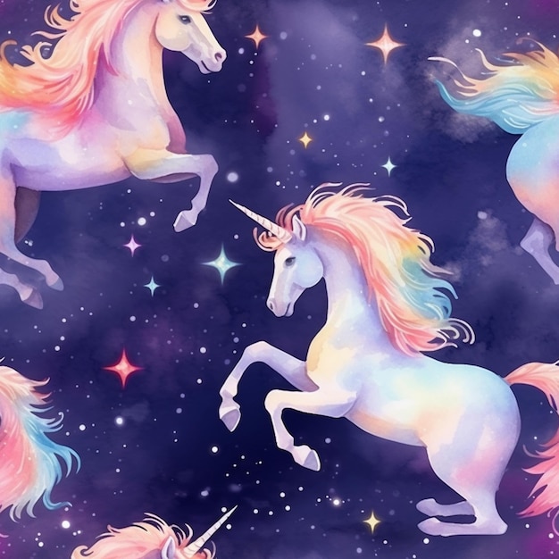 A close up of a unicorn with a rainbow mane and a star generative ai