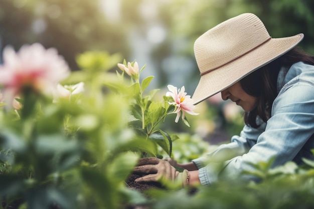 close up of unrecognizable woman feeling relaxed gardening in her garden