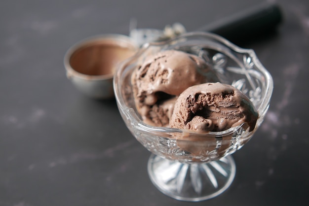 Close up of vanila flavor ice cream in a container