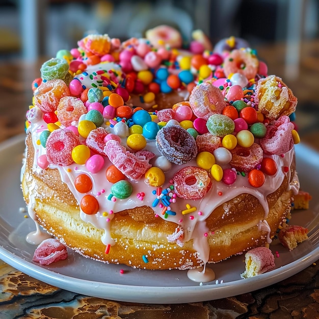 Close up of vanilla cake donuts with pink icing and sprinkles