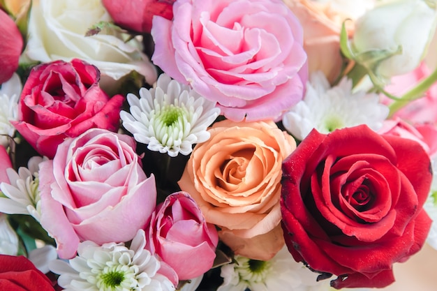 Close up Vase of Roses bouquet, Beautiful flower. Valentine day