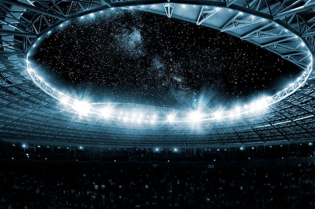 Close up of a vast enlightened sports arena