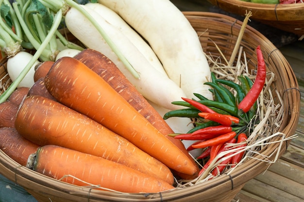 Close-up of vegetables in basket on table