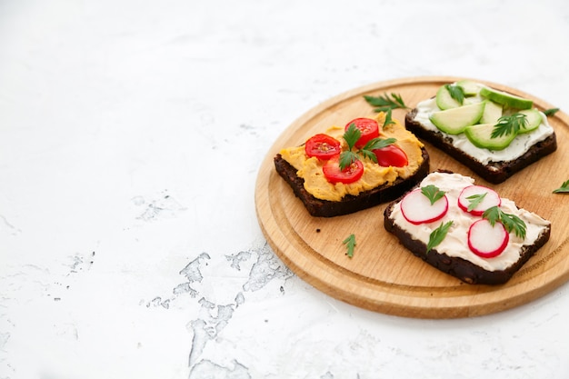 Close-up vegetarian toasts