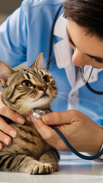 Close up on veterinarian taking care of cat