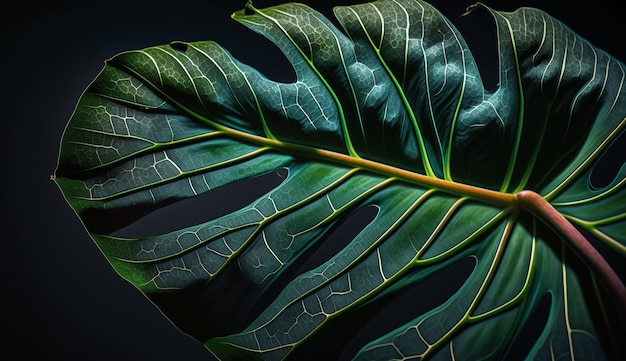 Close up of vibrant green leaf vein pattern generated by AI