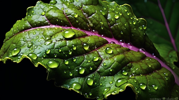 Close up of Vibrant Green Leaf with Water Droplets