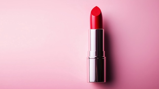 Photo a close up of vibrant red lipstick on pink surface