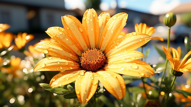 Close up of a vibrant yellow daisy a single flower in nature