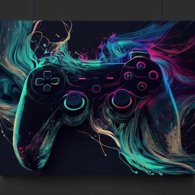 A close up of a video game controller with a colorful background generative ai