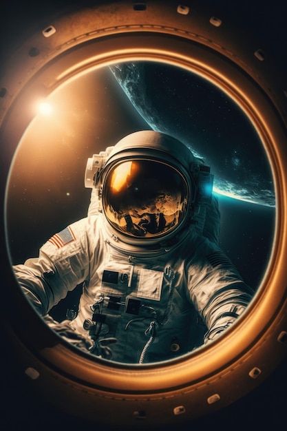 Close up view Astronaut that is in space suit Beautiful illustration picture Generative AI