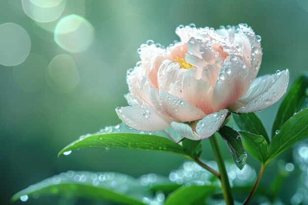 Close up view Beautiful Peony isolated with drops of water on the petals