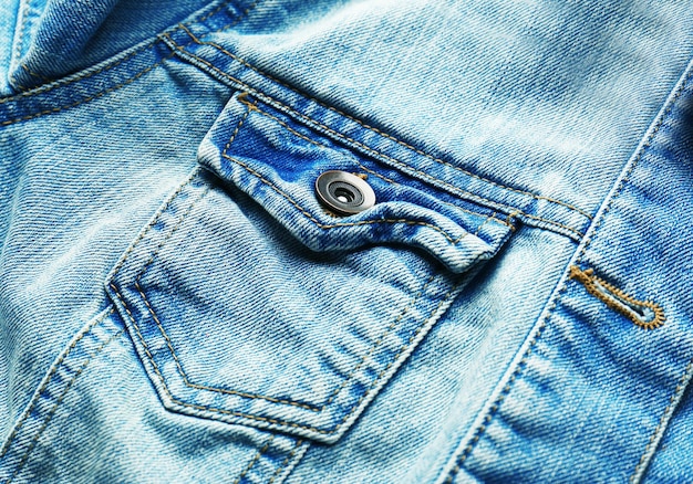 Close up view of blue jeans pocket