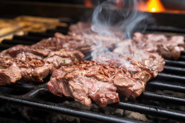 Close up view of bulgogi beef grilling over charcoals